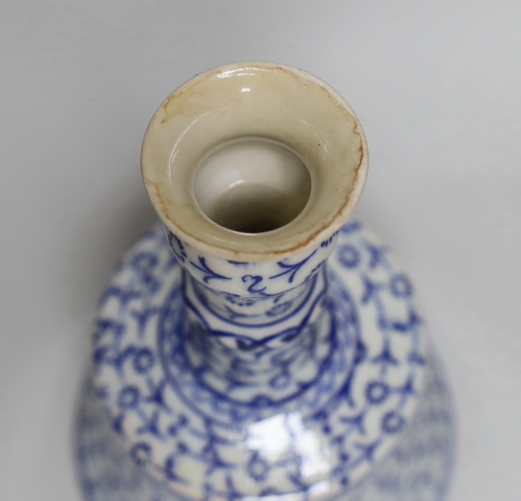 Turkish blue and white Isnik style candlestand, 26cm high